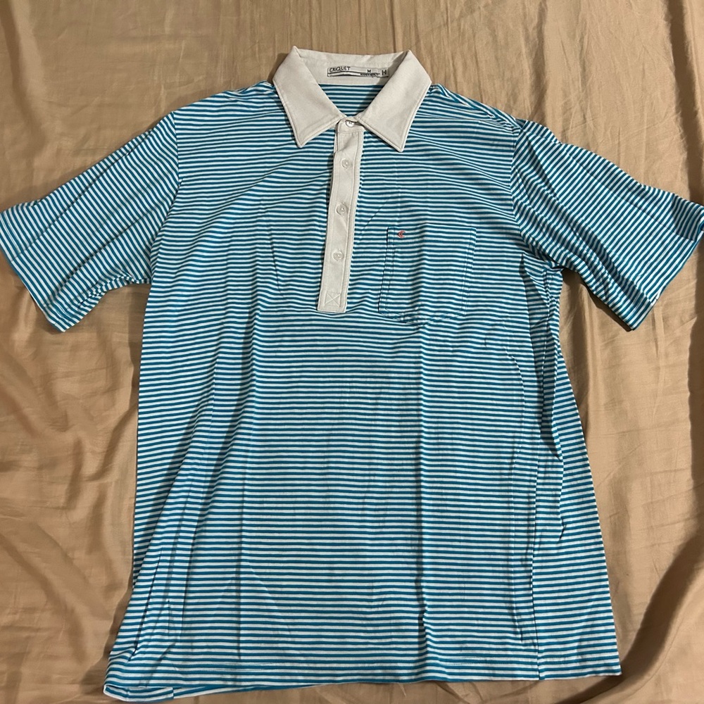Criquet Light Blue and White Striped Polo Shirt